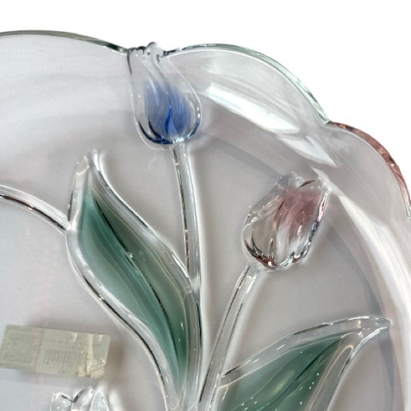 Vintage Mikasa Glass Tivoli Tulip Serving Platter Blue and Pink Floral Design - Picture 6 of 6